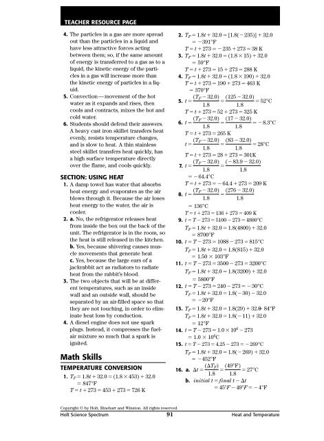 Math Skills: Specific Heat - solutions