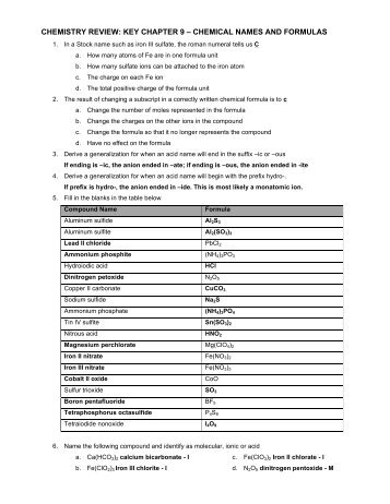 chemistry review: key chapter 9 – chemical names and formulas