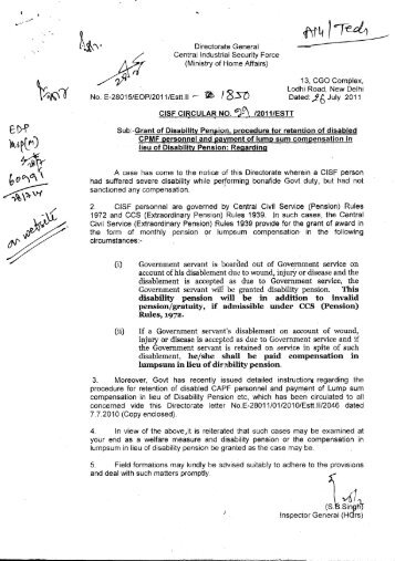 Procedure for retention of disabled CAPFs personnel and ... - CISF