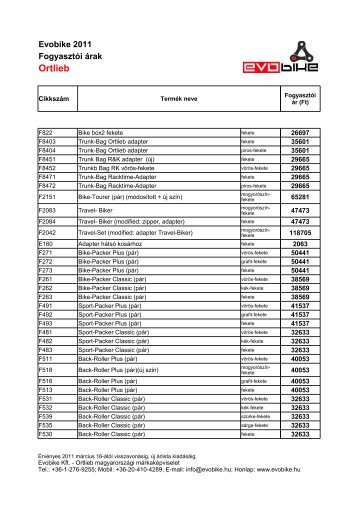 Ortlieb fogyasztói árlista 2011 - Evobike