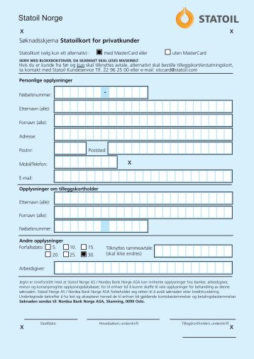 Personkort/ Mastercard Søknad - Statoil Fuel & Retail