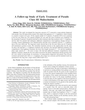 A Follow-up Study of Early Treatment of Pseudo Class III Malocclusion