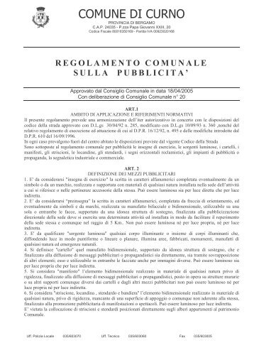 Regolamento comunale sulla pubblicita' - Comune di Curno