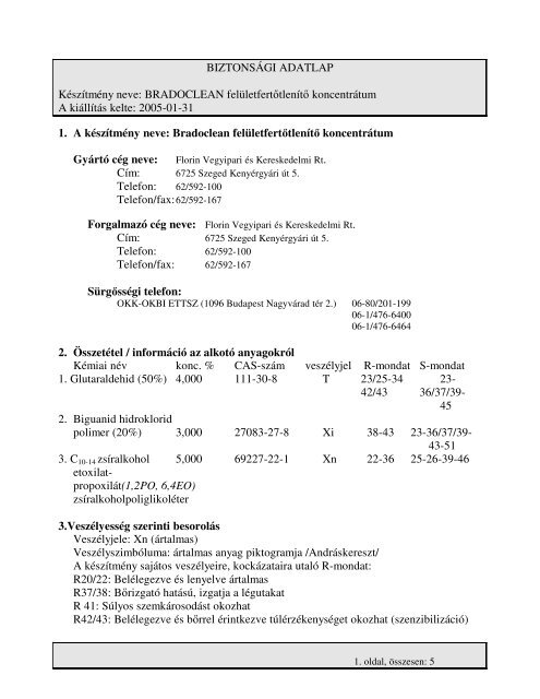 Bradoclean biztonsagi adatlap