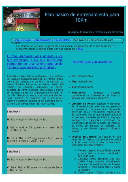 Plan basico de entrenamiento para 10Km. - corredores-populares.