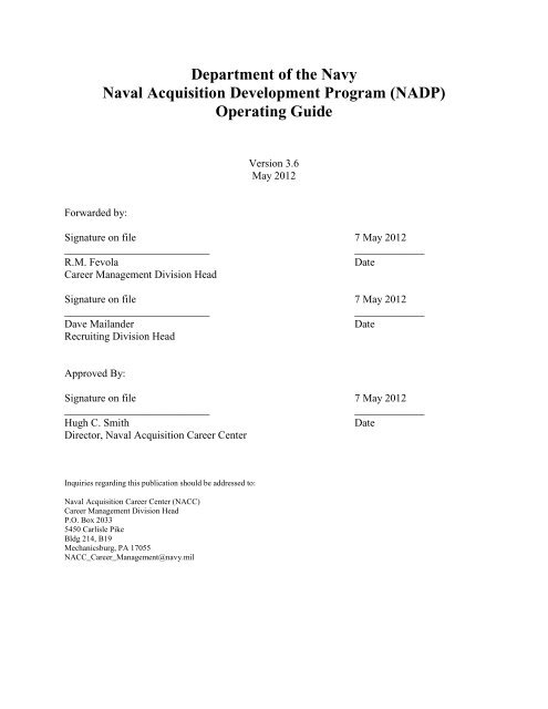 NADP) Operating Guide - Department of the Navy Research ...