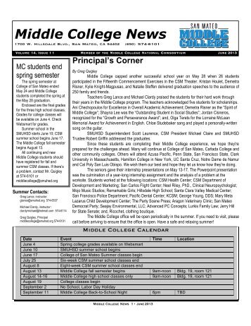 June 2013 Middle College newsletter - College of San Mateo