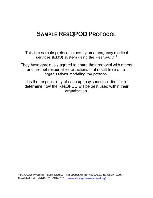 SAMPLE RESQPOD PROTOCOL - Bound Tree Medical