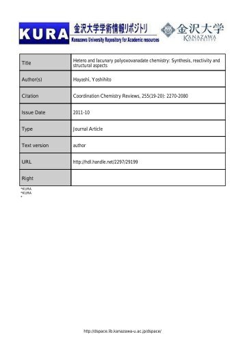 Title Hetero and lacunary polyoxovanadate chemistry: Synthesis ...