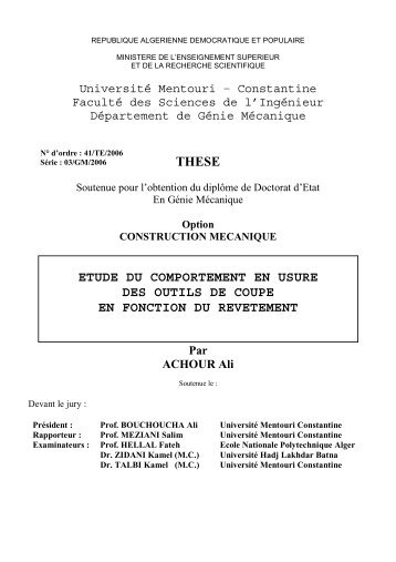 these etude du comportement en usure des outils de coupe