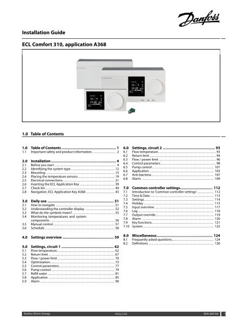Installation Guide ECL Comfort 310, Application A368 - Danfoss.Com