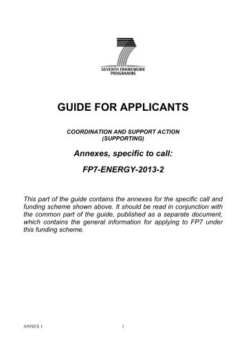 GUIDE FOR APPLICANTS - FFG 7. Rahmenprogramm