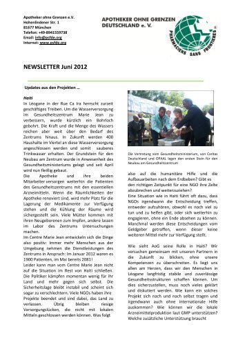 NEWSLETTER Juni 2012 - Apotheker ohne Grenzen