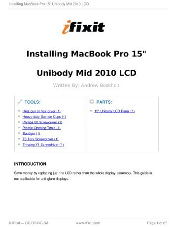 Installing MacBook Pro 15" Unibody Mid 2010 LCD - iFixit