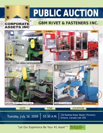 GBM Rivet & Fastener, Inc. Public Auction