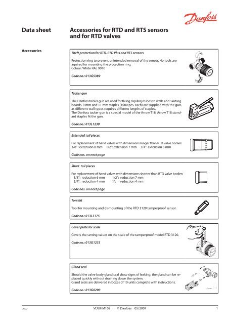 Data sheet Accessories for RTD and RTS sensors ... - Danfoss.com