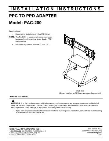 PAC200 INSTALLATION INSTRUCTIONS - Chief