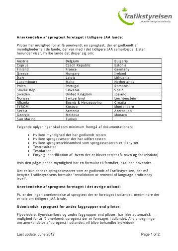 Anerkendelse af sprogassessments der er foretaget ... - Trafikstyrelsen