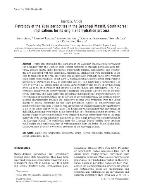 Petrology of the Yugu peridotites in the Gyeonggi Massif, South Korea