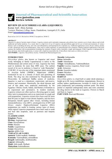 review on glycyrrhiza glabra - Journal of Pharmaceutical and ...