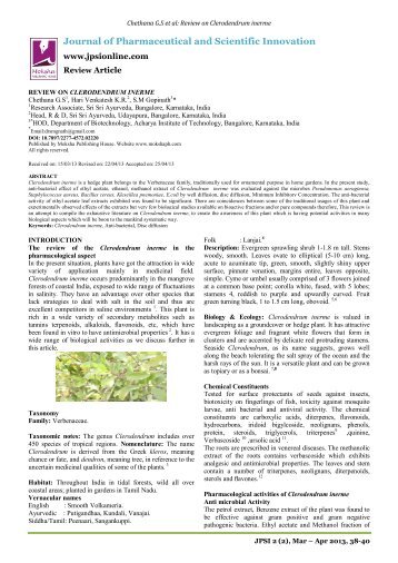 Review on Clerodendrum inerme - Journal of Pharmaceutical and ...