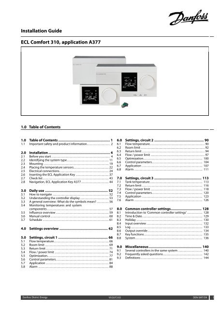 Installation Guide ECL Comfort 310, Application A377 - Danfoss.Com