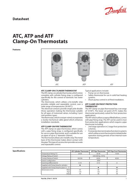 Datasheet ATC, ATP and ATF Clamp-On Thermostats - Danfoss.com