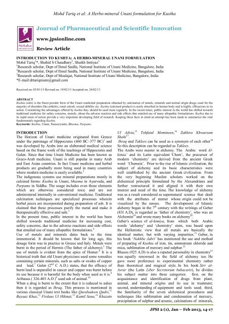 Introduction to Kushta: A Herbo-mineral Unani formulation