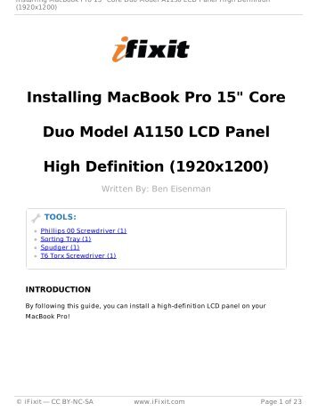 Installing MacBook Pro 15" Core Duo Model A1150 LCD ... - iFixit