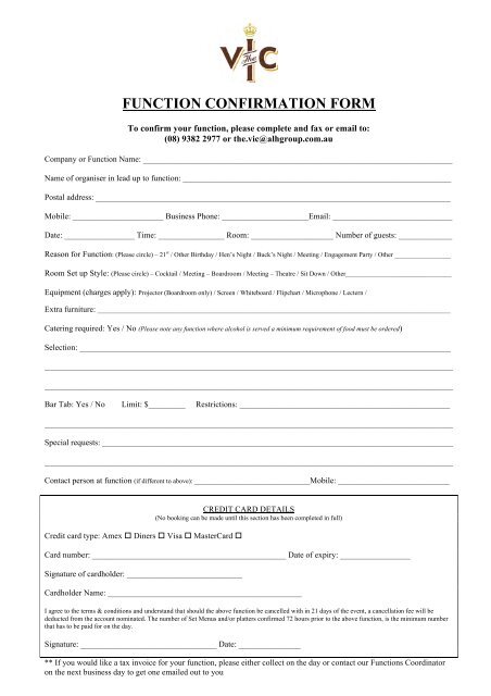 FUNCTION CONFIRMATION FORM