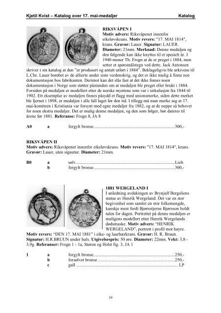 Katalog over 17. mai-medaljer (pdf) - Gullmedalje.com