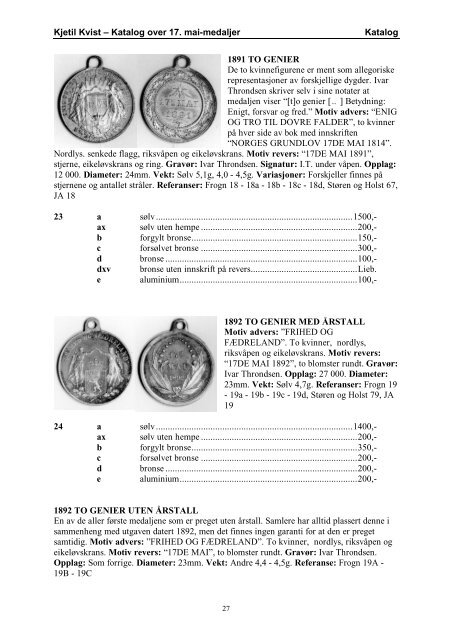 Katalog over 17. mai-medaljer (pdf) - Gullmedalje.com