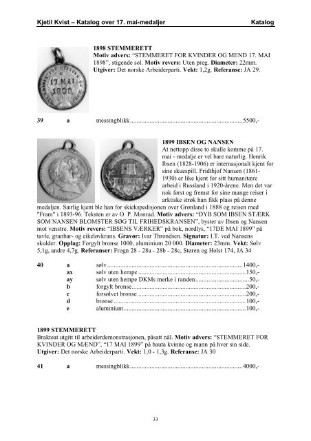 Katalog over 17. mai-medaljer (pdf) - Gullmedalje.com