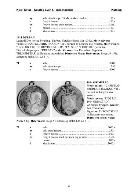 Katalog over 17. mai-medaljer (pdf) - Gullmedalje.com