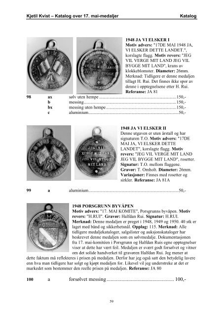 Katalog over 17. mai-medaljer (pdf) - Gullmedalje.com