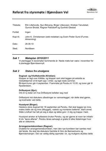 Referat styremøte 26.8.2010 - Bjønnåsen Vel