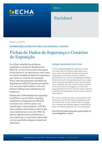 Factsheet Fichas de Dados de Segurança e ... - ECHA - Europa