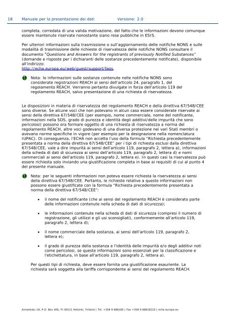 Manuale per la presentazione dei dati - ECHA - Europa