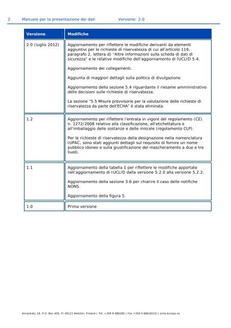 Manuale per la presentazione dei dati - ECHA - Europa