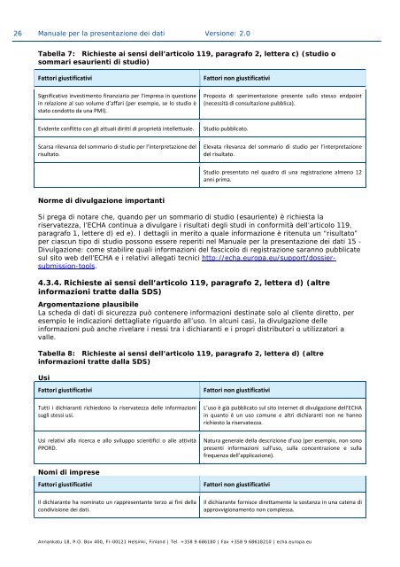 Manuale per la presentazione dei dati - ECHA - Europa