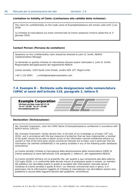 Manuale per la presentazione dei dati - ECHA - Europa