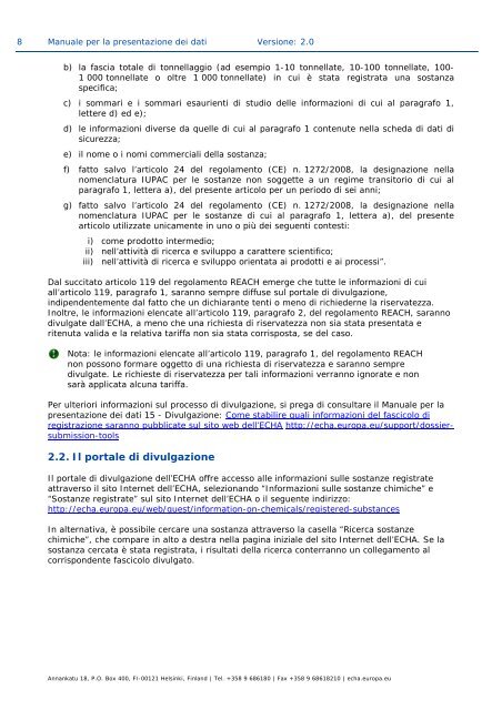 Manuale per la presentazione dei dati - ECHA - Europa