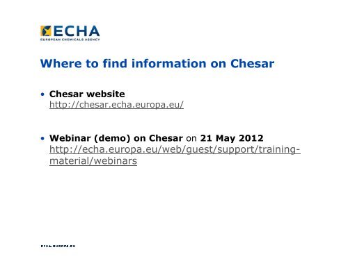 Using Chesar for the CSA - ECHA - Europa