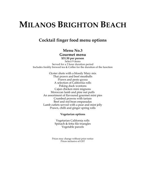 MILANOS SET MENU