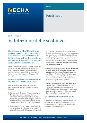 Valutazione delle sostanze - ECHA - Europa