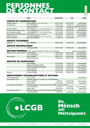 PERSONNES DE CONTACT - LCGB