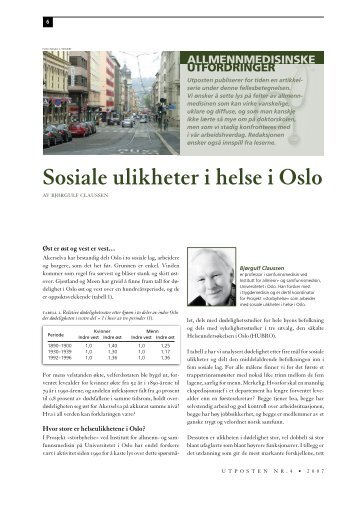 Sosiale ulikheter i helse i Oslo. Av Bjørgulf Claussen - Utposten