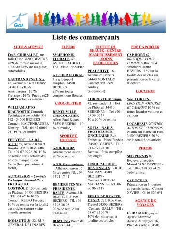 Liste des commerçants - GOS Béziers