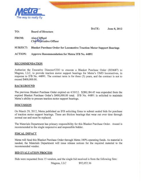 Blanket Purchase Order for Locomotive Traction Motor ... - Metra