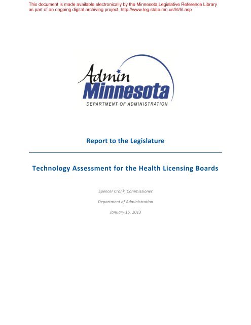 Technology Assessment for the Health Licensing Boards